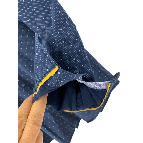 Men Wall Street Button Dot Contrast Navy Shirt Long Sleeve Classic Fit L 3915 - Picture 4 of 7